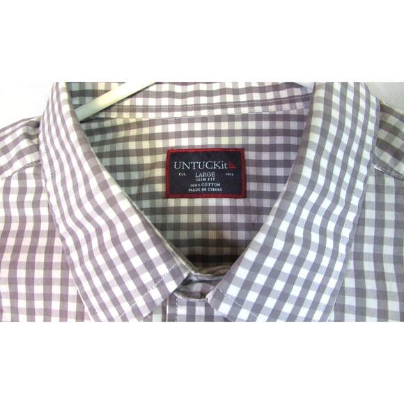 UNTUCKit Dunn Men's Shirt Gray Check Long-Sleeve Large Tall Reg - Picture 3 of 12
